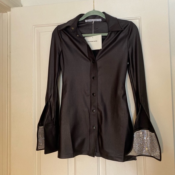 NWT Alexander Wang crystal-embellished split-cuff shirt 0 $495 - Picture 3 of 9